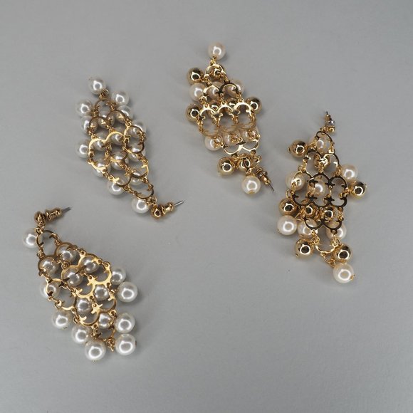 Vintage Gold & Pearl Chandelier Earrings - Picture 6 of 8